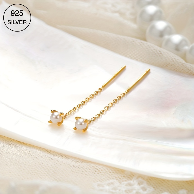 18K Gold Plated Shell Pearl Dangle Earrings Hypoallergenic Lightweight